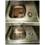 Before and after deep cleaning kitchen basin in a home in Johannesburg