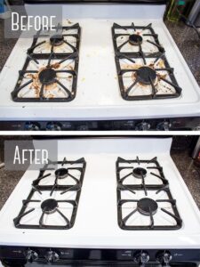 Before and after deep cleaning a stove in Sandton, Johannesburg